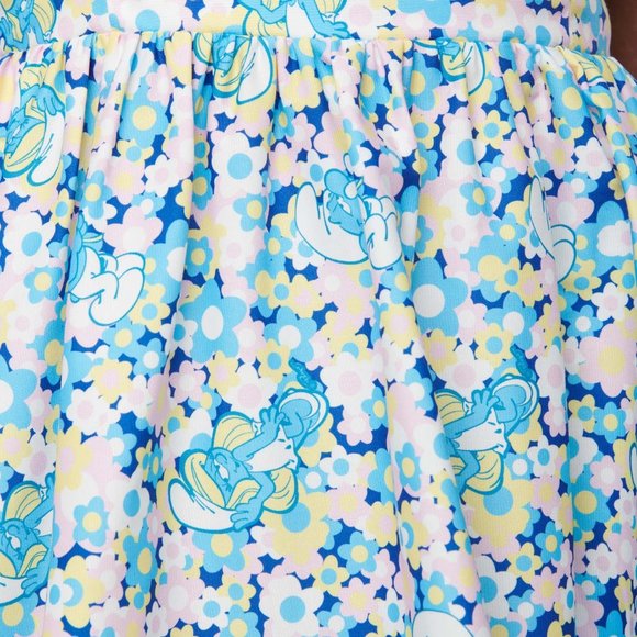 Smurfs X Unique Vintage Smurf Floral Print Pinafore Swing Dress, NWT - Picture 3 of 13
